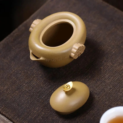 100ml Yixing Purple Clay Handcarved Ingot Pot Tea Kettle Chinese Retro Teaware