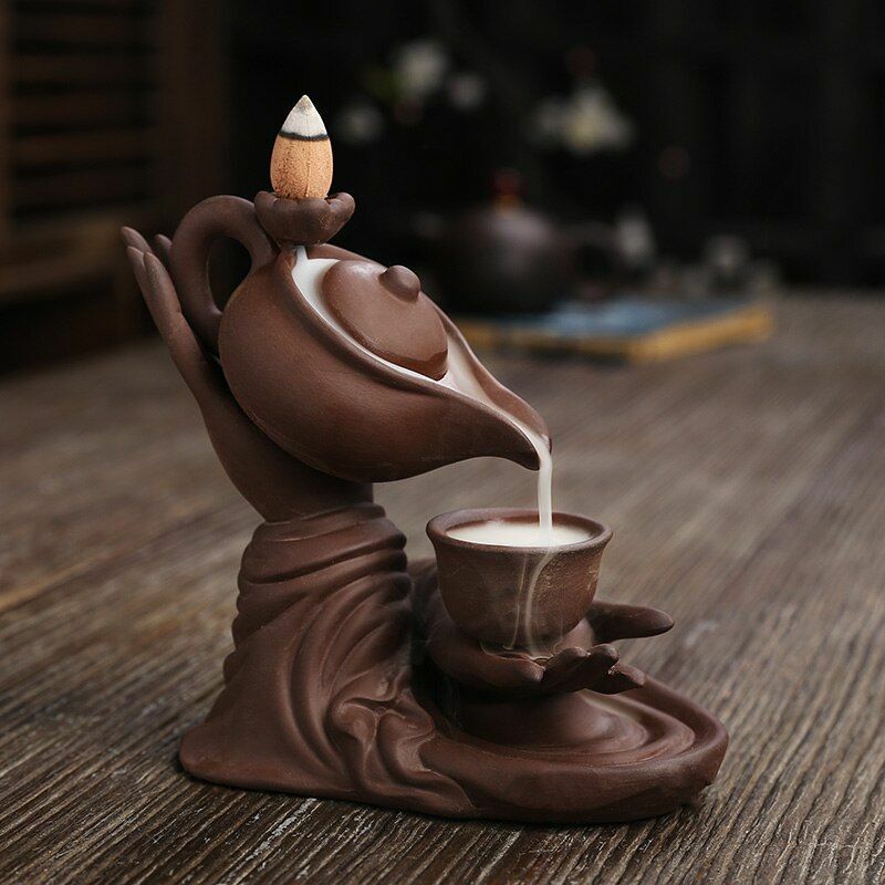Creative Meditation Zen Buddha Hand Lotus Back flow Incense Burner Home Decor