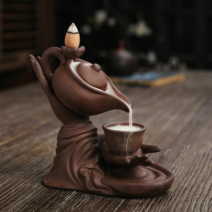 Creative Meditation Zen Buddha Hand Lotus Back flow Incense Burner Home Decor
