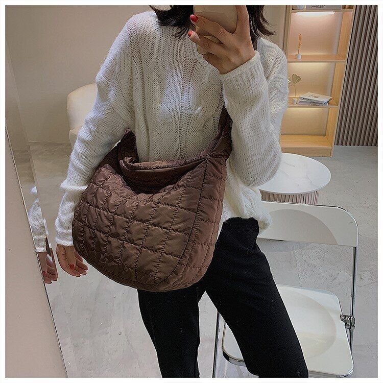 Tote Shoulder Bags Ruched Handbag Nylon Quilted Padded Crossbody Bag
