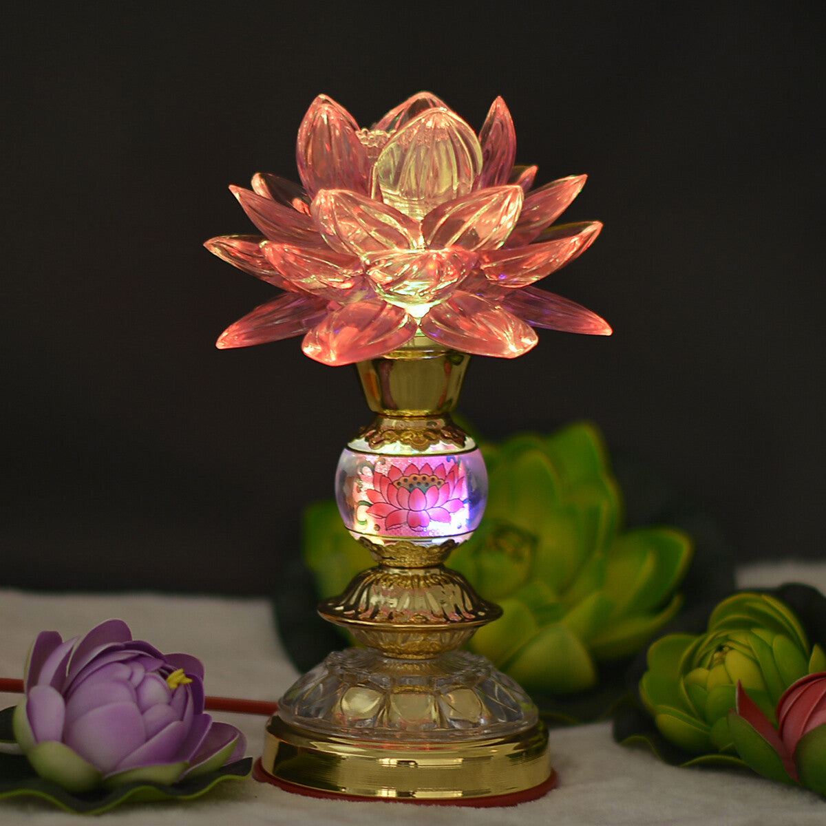 1pairs 18cm LED Colorful Buddha Lotus Lamp Worship Light Buddhism Temple Lamp