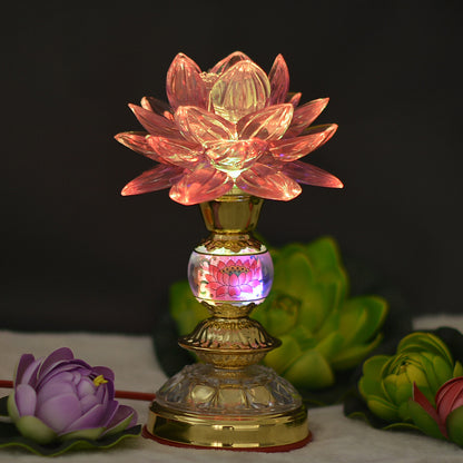 1pairs 18cm LED Colorful Buddha Lotus Lamp Worship Light Buddhism Temple Lamp