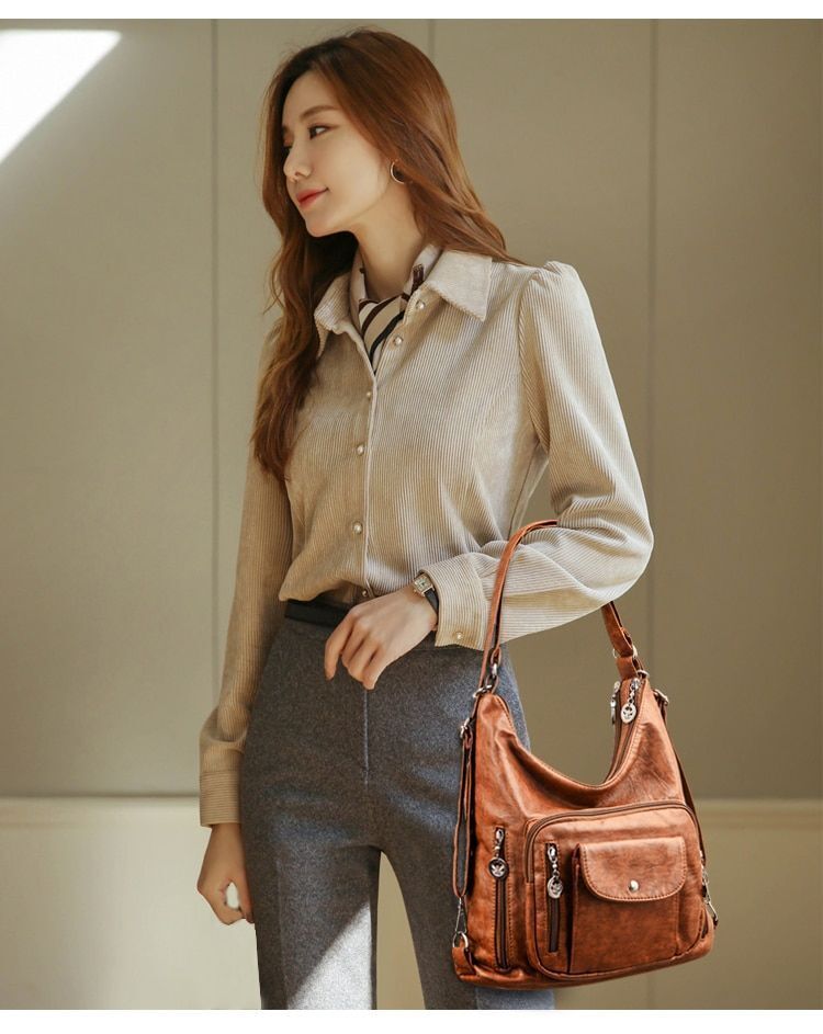 Women Handbag Solid Color Messenger Bag Large Shoulder Bag Synthetic Leather Bag