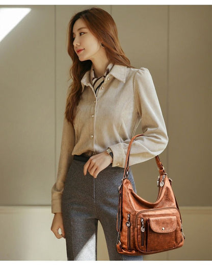 Women Handbag Solid Color Messenger Bag Large Shoulder Bag Synthetic Leather Bag