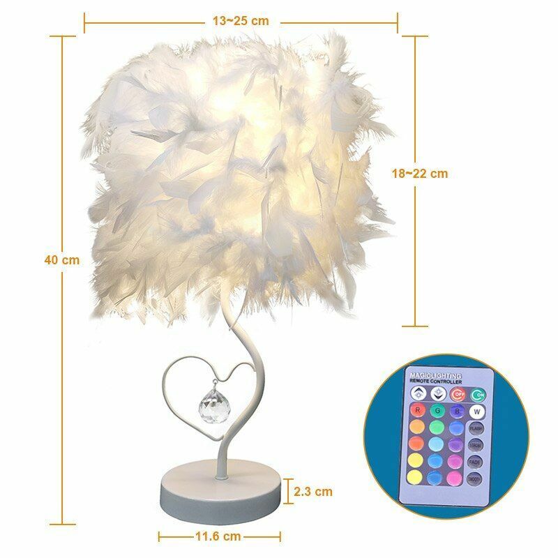 Feather Crystal Table Lamp Bedside Reading Room Sitting Heart Bedroom Light Gift