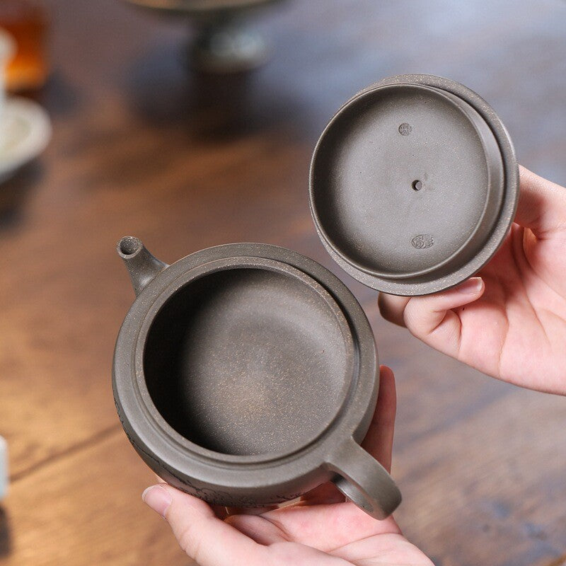 True Yixing Zisha Qing Duan Clay Pot Marked Flower China Tea Pot Handmade Carve