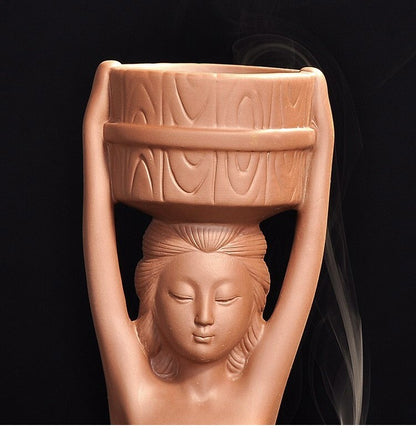 Chinese Zisha Backflow Incense Burner Statue Naked Beauty Girl Home Decor