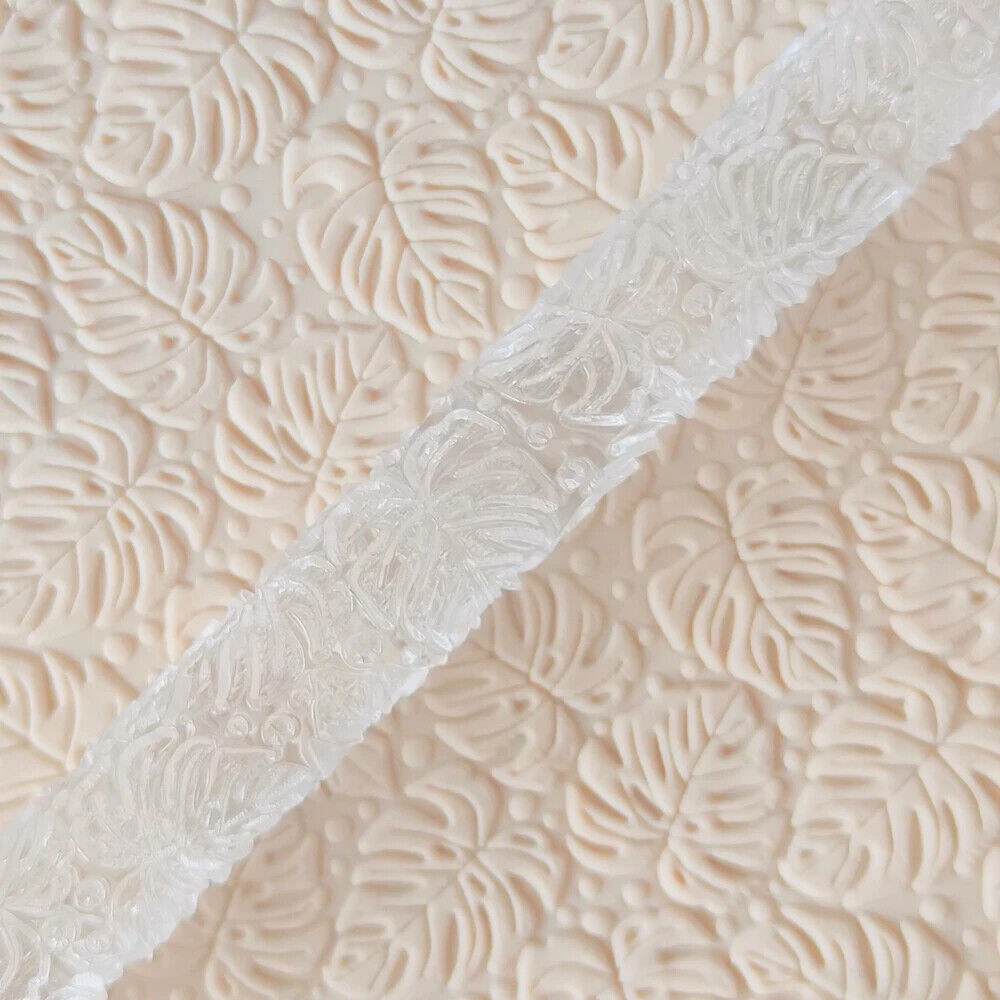 Rolling Pin Acrylic Leaves Pattern Fondant Pastry Icing Clay Dough Embossed Tool