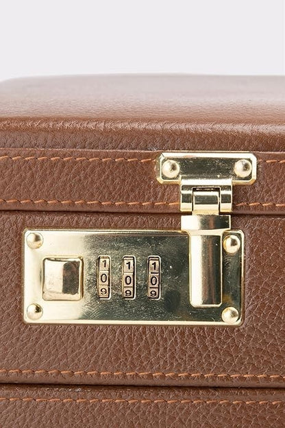 New Leather Travel Briefcase with Combination Lock Office Business Handbag