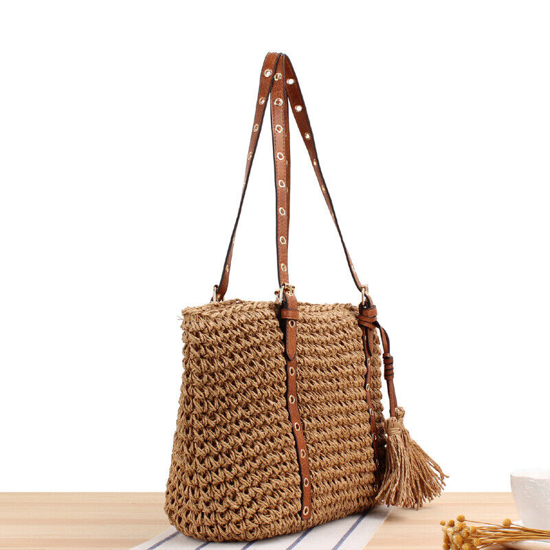 New Tassel Straw Beach Bag Crochet Handwoven Casual Womens One-Shoulder Bag
