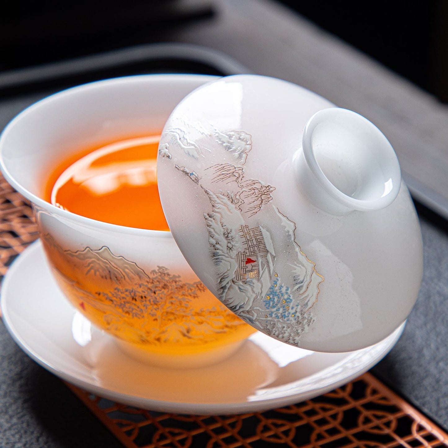 Ice Jade Porcelain Gaiwan Tea Bowl Dehua White Porcelain Tea Cup Tea Set