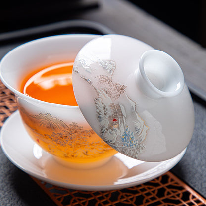 Ice Jade Porcelain Gaiwan Tea Bowl Dehua White Porcelain Tea Cup Tea Set
