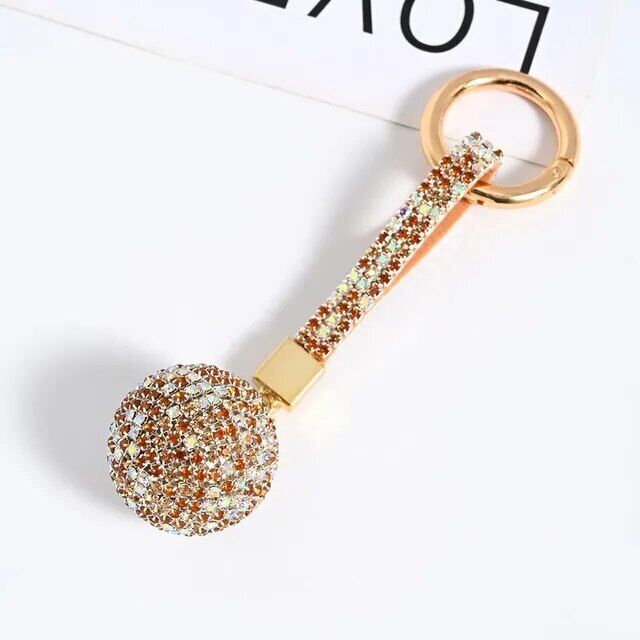 Rhinestone Ball Leather Strap Key Chain Pendant Charm Crystal Purse Bag Car Ring