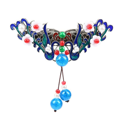 Vintage Chinese Cloisonne Large Spring Hair Clip Retro Tassel Barrette for Women