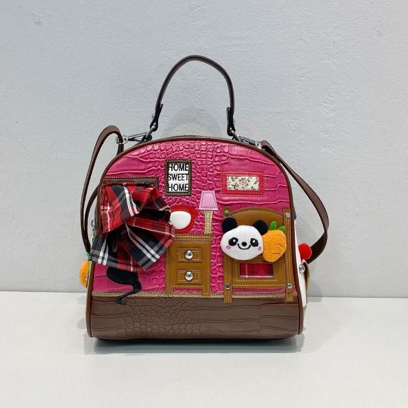 Synthetic Leather Patchwork Embroidery Shoulder Bag Messenger Handbag 23*24*15CM