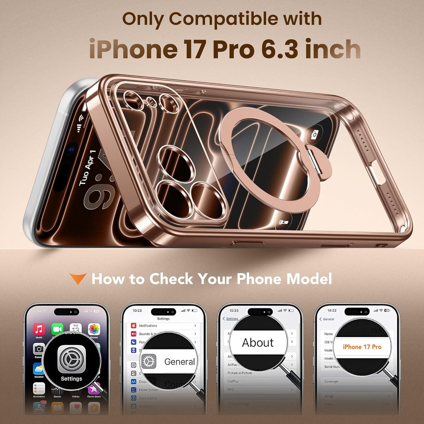 for Iphone 17 Pro Case with 360° Spin Magnetic Stand,[Compatible with Magsafe] [