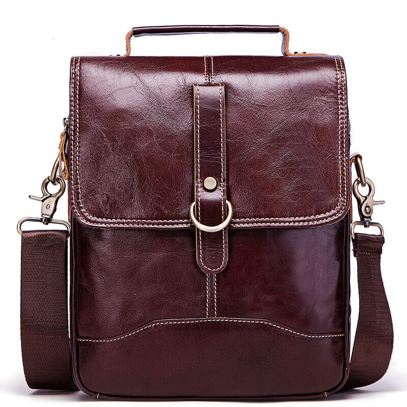 100% Genuine Leather Men's Sling Shoulder/Messenger Bag Double Zipper 8" Handbag