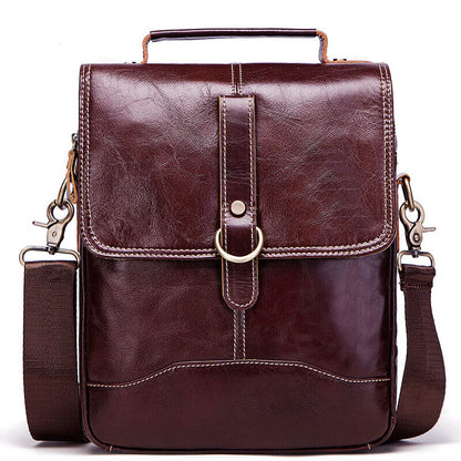 100% Genuine Leather Men's Sling Shoulder/Messenger Bag Double Zipper 8" Handbag