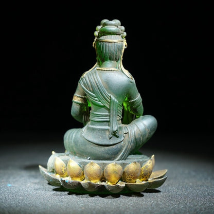 Vintage Antique Peking Glass Buddha Figurine Carving Zen Kwan Yin Statue Opening