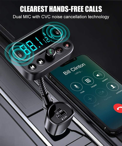 Wireless Bluetooth 5.0 FM Transmitter Radio AUX Adapter USB Car LED Music Player