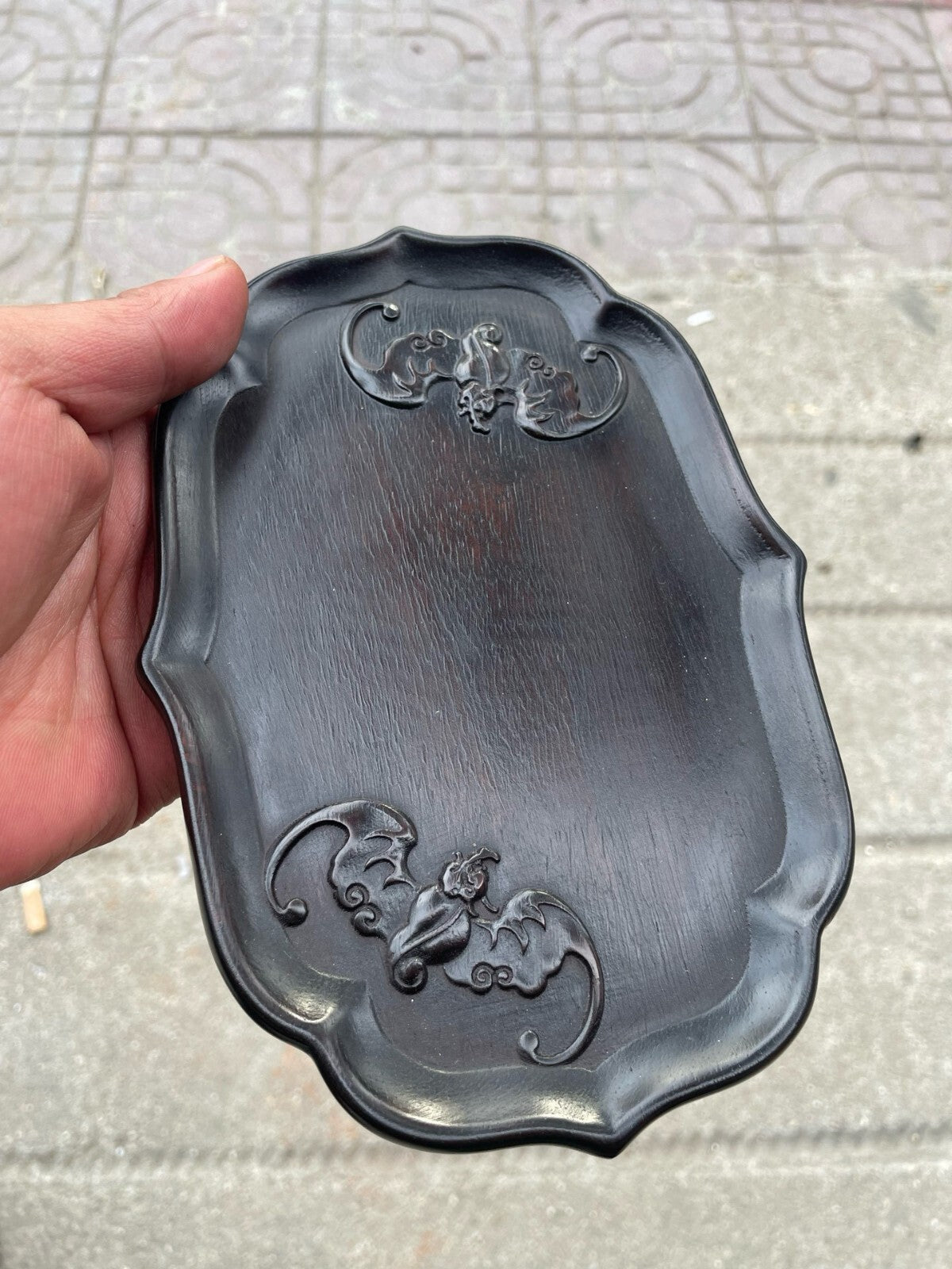 Exquisite Hand-carved Chinese Rosewood Bat Pattern Tea Tray
