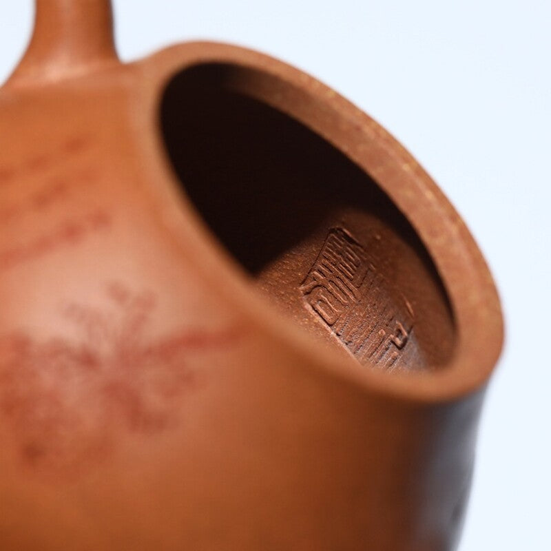 170ml Handmade Tea Pot Marked Traditional Lotus Flower Carved Jiangpo Clay Pot
