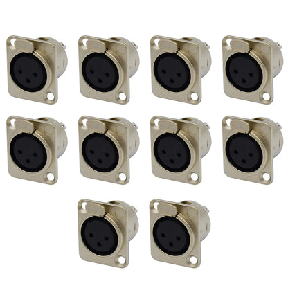 10pcs Microphone Jack Audio Connector XLR 3-Pin Durable Construction Chassis