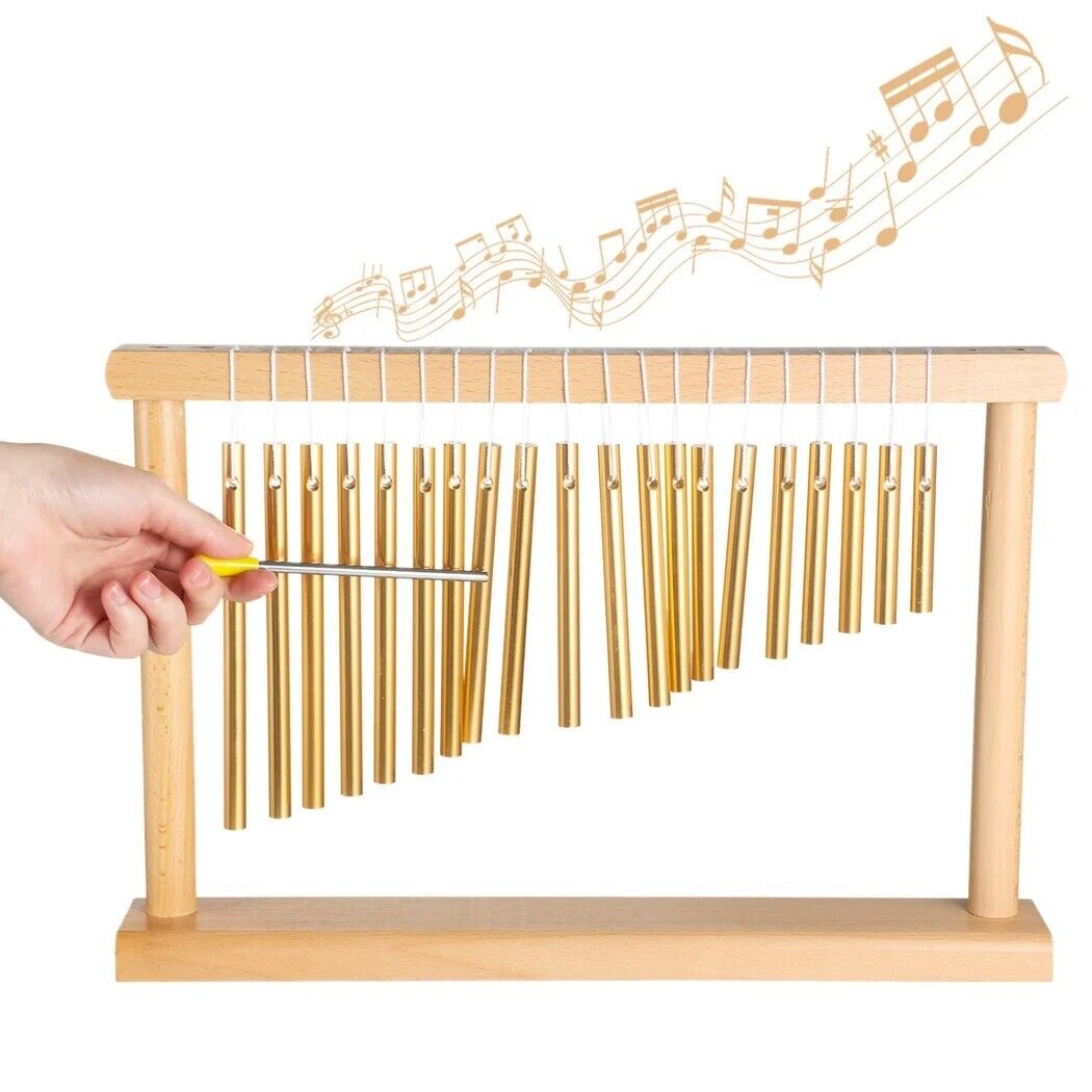 Wind Chime 20-Tone Single-Row Top Golden Metal Bars Instruments W/ Mallet Decor