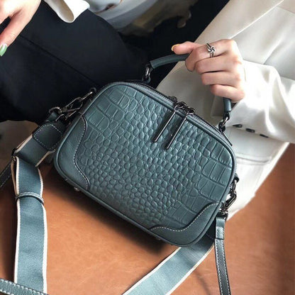 Genuine Leather Bag Wide Strap Handbag Crossbody Polyester Shell Shoulder Purse