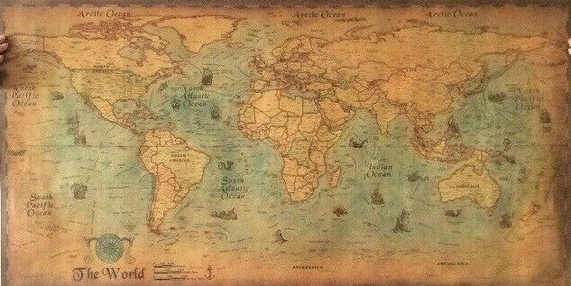 Nautical Ocean Sea world map Retro old Art Paper Painting Home Decor Sticker