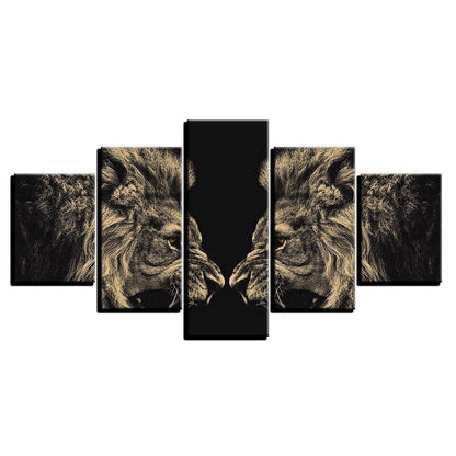 Roaring Lion Reflection 5 Panel Canvas Print Wall Art Poster Home Decoration