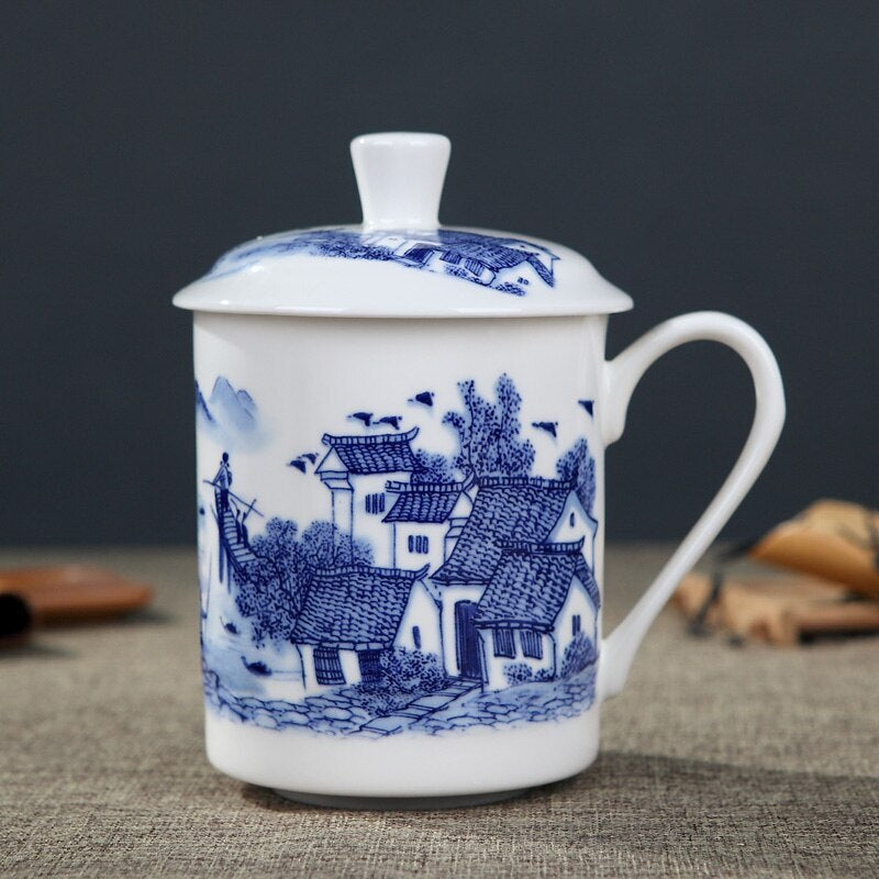 500ml Handmade Dragon Jingdezhen Bone China Tea Mug with Lid Ceramic Tea Infuse