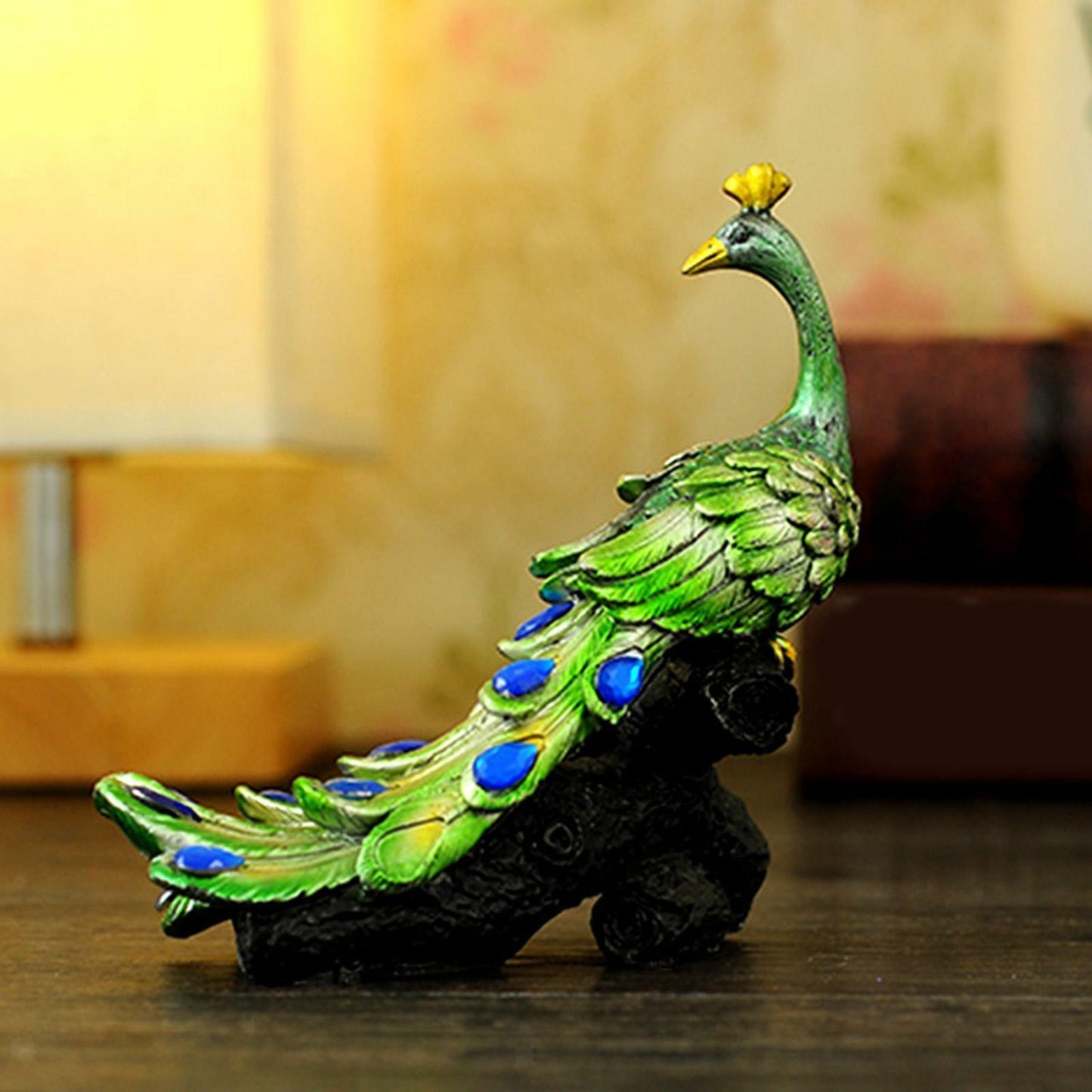 Lifelike Peacock Figurine Resin Miniature Statue for Bookshelf Cabinet Decor,