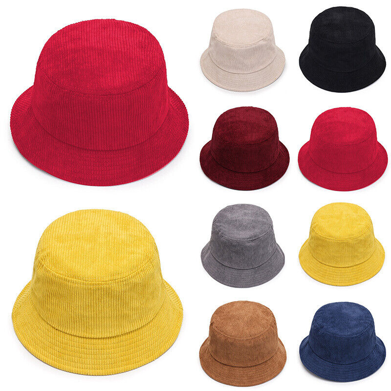 Unisex Bucket Hat Corduroy Panama Cap Fishing Hats Fall Winter Plain Casual Cap