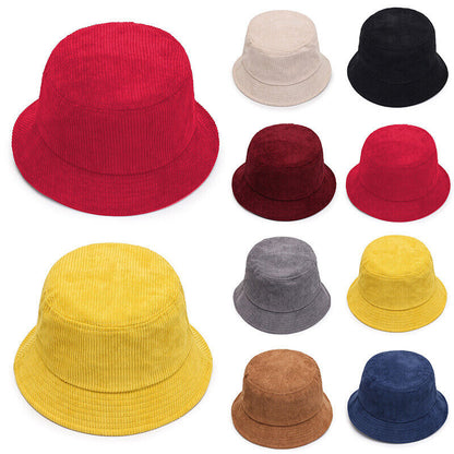 Unisex Bucket Hat Corduroy Panama Cap Fishing Hats Fall Winter Plain Casual Cap