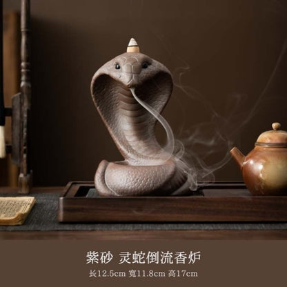 6.7" Porcelain Cobra Snake Statue Backflow Incense Burner Censer Home Decor