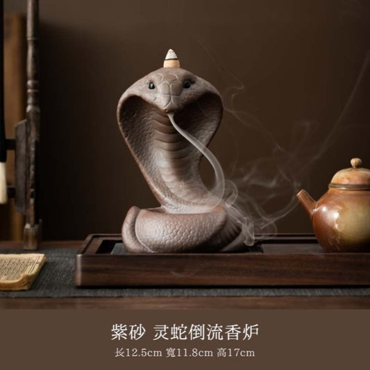 6.7" Porcelain Cobra Snake Statue Backflow Incense Burner Censer Home Decor