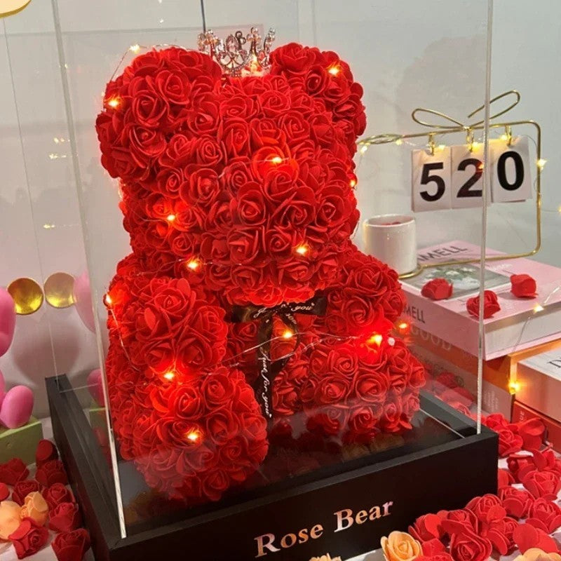25CM Rose Teddy Bear Artificial Flower Gift for Valentine Birthday Mom Decor