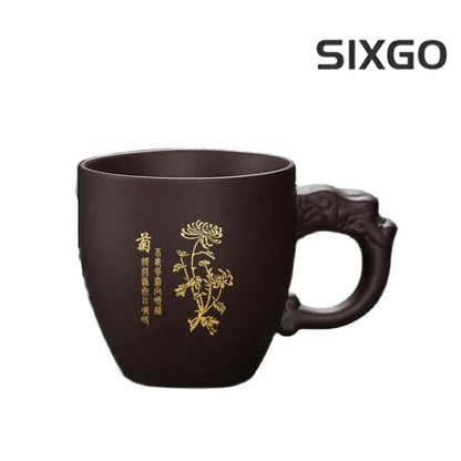 Yixing Purple Clay Teacup with Hand Grip Home Water Cup Handmade Master Tea Cup