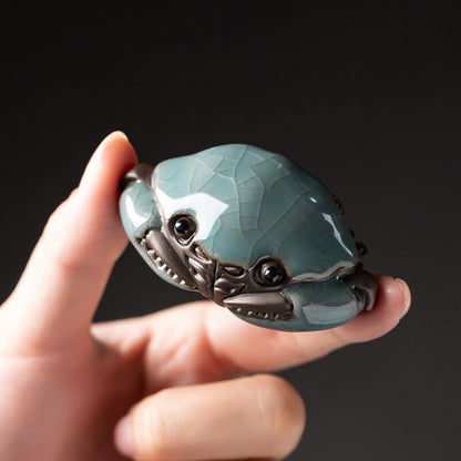 Crab Statue Small Yixing Zisha Crackle Glaze Porcelain Tea Pet Wealth Statue