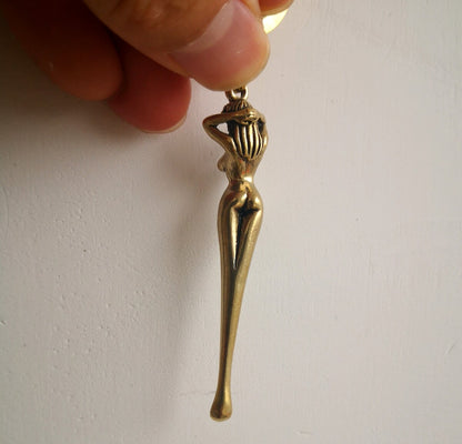 Brass Naked Girl Statue Earpick Keyring Collectible Belle Handwork Ring Decor