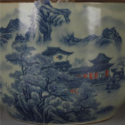 Exquisite Chinese Porcelain Landscape Pattern Blue and White Porcelain Tea Jar
