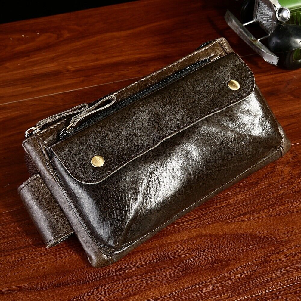 Genuine Leather Waist Packs Vintage Fanny Pack Money Belt Bag Phone Pouch Men