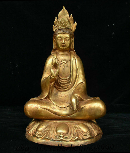 Chinese Buddhism Bronze Gilt Kwan-yin Guanyin Avalokitesvara Goddess Pot Statue