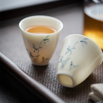 Jade Clay Orchid Single Cup Chinese Style Kungfu Tea Cup Hand-painted Tea Cup