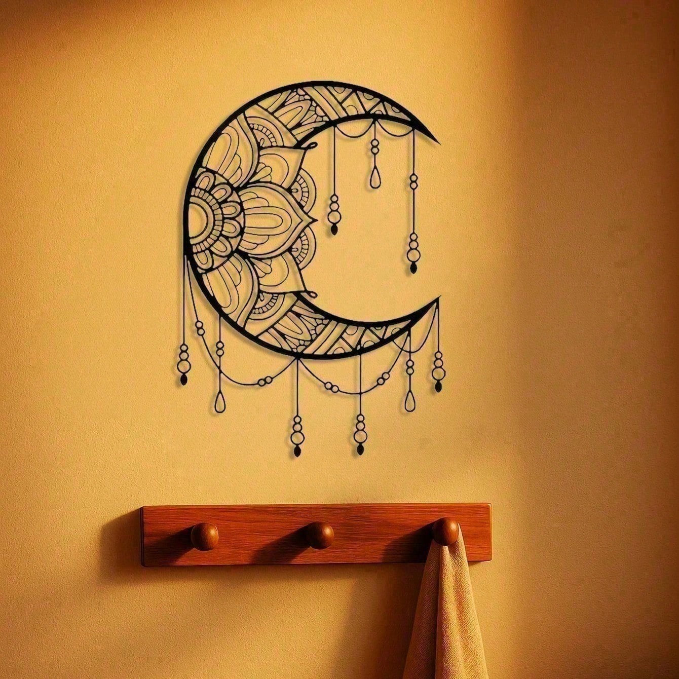 CIFbuy Bohemian Mandala Metal Moon Wall Art for Yoga Room Decor Gift