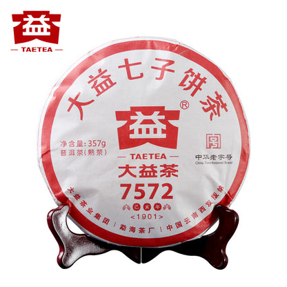 7572 Menghai Dayi Puer Tea Cake TAETEA Pu-erh China Yunnan Pu'er 2019 357g Ripe