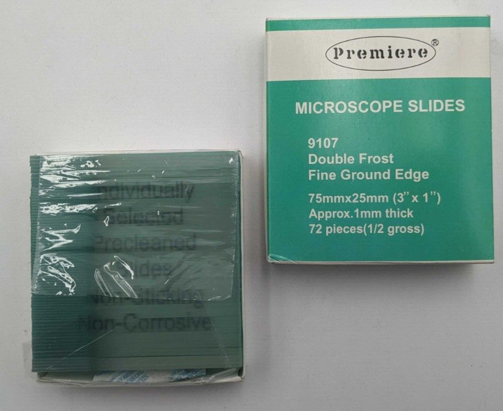 72 Count Premiere 3"x1" Glass Microscope Slides Frosted End, 1mm Thick (9107-E)