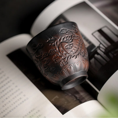 handmade tea cup yixing zisha purple pottery kungfu tea cup dragon pheonix carve