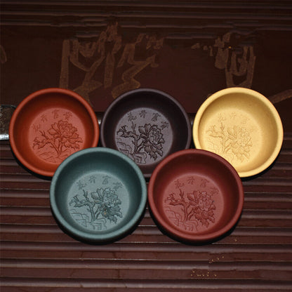 One Cup Peony Flower Carved Relief Tea Cup Marked Chinese Yixing Zisha Tea Cup